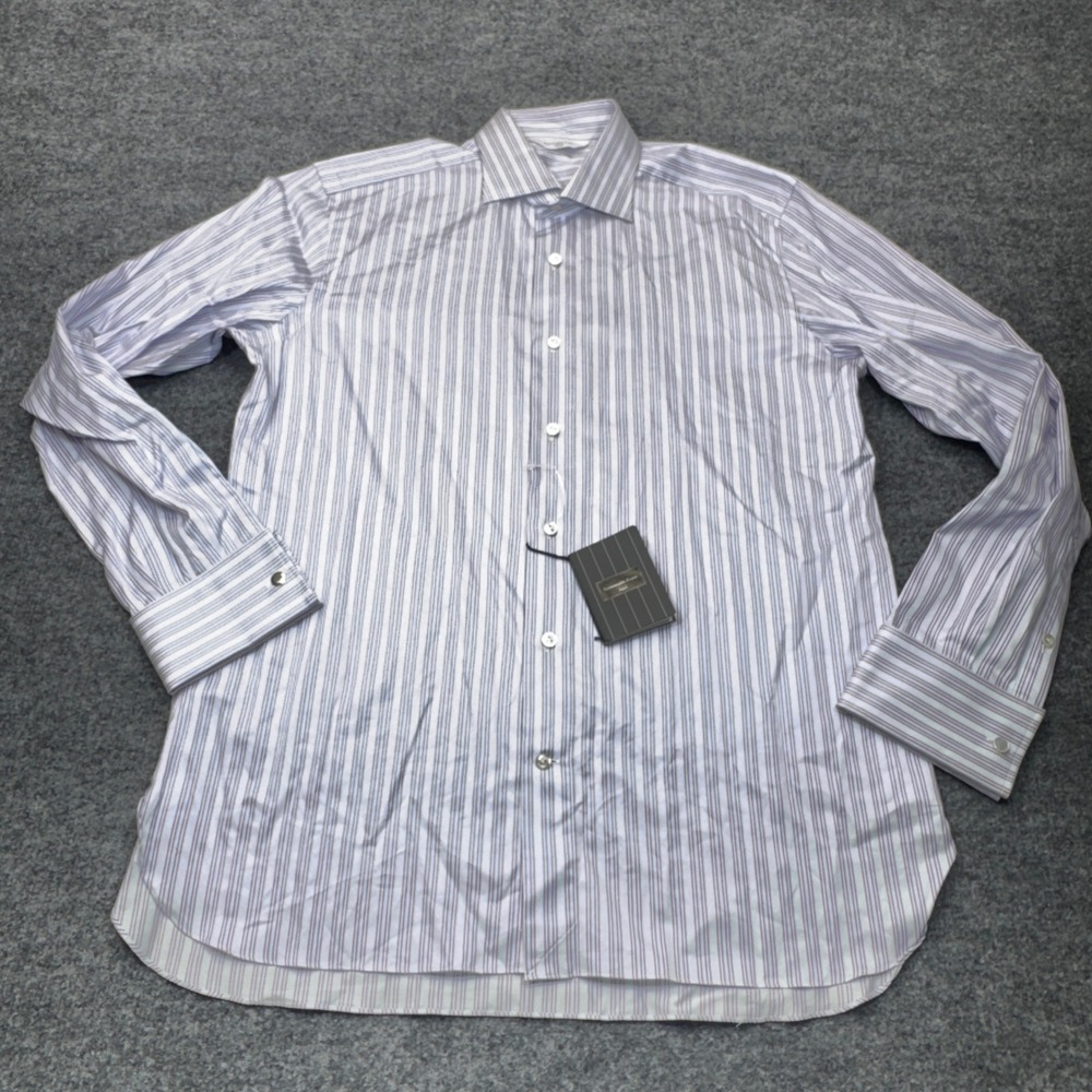 Ermenegildo Zegna Couture Shirt Mens 16.5 42 Purple Stripe French Cuff Swiss NWT